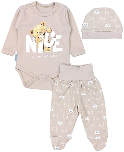 TupTam Baby Mädchen Jungen Bekleidungsset Langarmbody Hose Mütze mit Aufdruck Spruch 3 teilig, Farbe: Bärchen Beige, Größe: 50 von TupTam