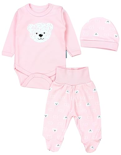 TupTam Baby Mädchen Jungen Bekleidungsset Langarmbody Hose Mütze mit Aufdruck Spruch 3 teilig, Farbe: Bärchen Rosa Weiß Apricot, Größe: 56 von TupTam