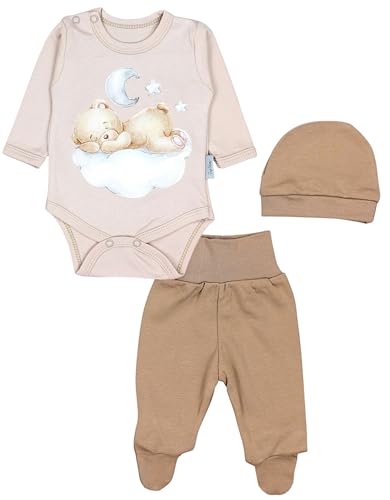 TupTam Baby Mädchen Jungen Bekleidungsset Langarmbody Hose Mütze mit Aufdruck Spruch 3 teilig, Farbe: Bärchen auf der Wolke Beige, Größe: 74 von TupTam