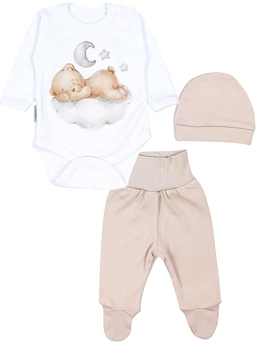 TupTam Baby Mädchen Jungen Bekleidungsset Langarmbody Hose Mütze mit Aufdruck Spruch 3 teilig, Farbe: Bärchen auf der Wolke Weiß Beige, Größe: 74 von TupTam