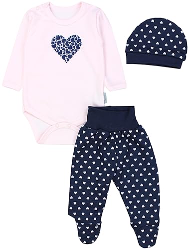 TupTam Baby Mädchen Jungen Bekleidungsset Langarmbody Hose Mütze mit Aufdruck Spruch 3 teilig, Farbe: Herzen Rosa Dunkelgrau, Größe: 74 von TupTam