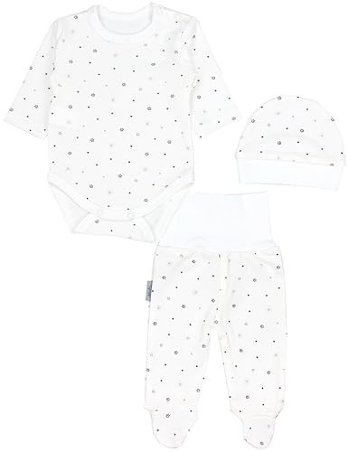 TupTam Baby Mädchen Jungen Bekleidungsset Langarmbody Hose Mütze mit Aufdruck Spruch 3 teilig, Farbe: Sternchen Schwarz Beige Ecru, Größe: 68 von TupTam