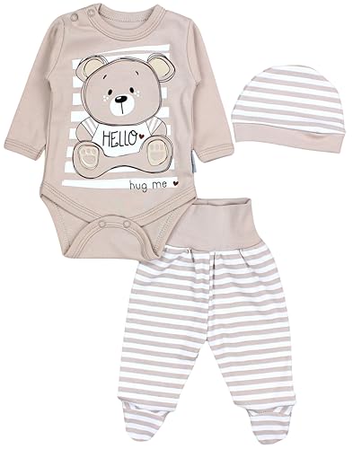 TupTam Baby Mädchen Jungen Bekleidungsset Langarmbody Hose Mütze mit Aufdruck Spruch 3 teilig, Farbe: Teddybär Beige, Größe: 74 von TupTam