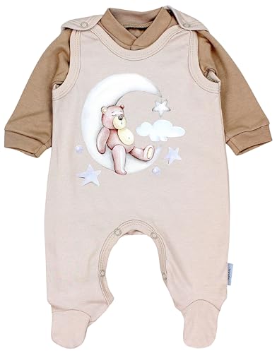 TupTam Baby Mädchen Jungen Strampler mit Langarmshirt Aufdruck Spruch 2 teilig, Farbe: Bärchen Mond Beige, Größe: 68 von TupTam
