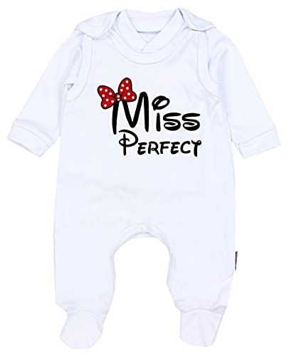 TupTam Baby Mädchen Jungen Strampler mit Langarmshirt Aufdruck Spruch 2 teilig, Farbe: Miss Perfect Weiß, Größe: 62 von TupTam