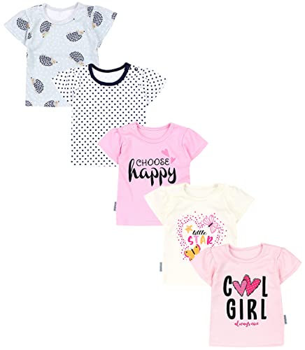TupTam Baby Mädchen Kurzarm T-Shirt Gemustert Bunt 5er Set, Farbe: Cool Girl Aprikose/Choose Happy Rosa/Herz Little Star Ecru, Größe: 68 von TupTam