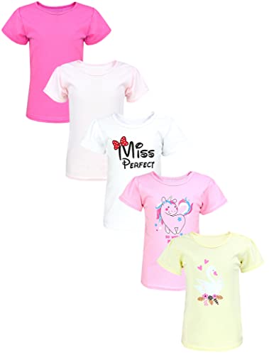 TupTam Baby Mädchen Kurzarm T-Shirt Gemustert Bunt 5er Set, Farbe: Miss Perfect Weiß Unicorn Rosa Schwan Gelb, Größe: 56 von TupTam