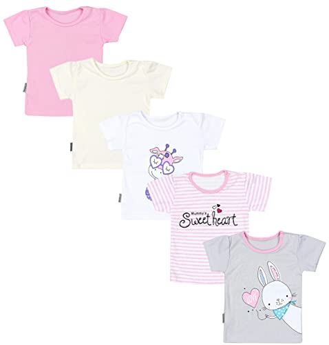 TupTam Baby Mädchen Kurzarm T-Shirt Gemustert Bunt 5er Set, Farbe: Streifen Giraffe Kaninchen Rosa Weiß Grau, Größe: 110 von TupTam