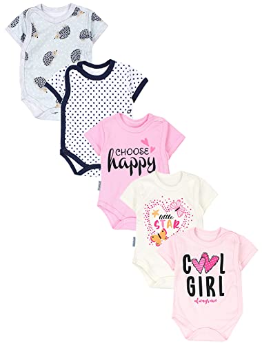 TupTam Baby Mädchen Kurzarm Wickelbody Baumwolle 5er Set, Farbe: Cool Girl Aprikose/Choose Happy Rosa/Herz Little Star Ecru, Größe: 80 von TupTam