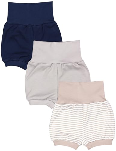 TupTam Baby Mädchen Kurze Pumphose 3er Pack, Farbe: Beige Streifen Dunkelblau, Größe: 86-92 von TupTam