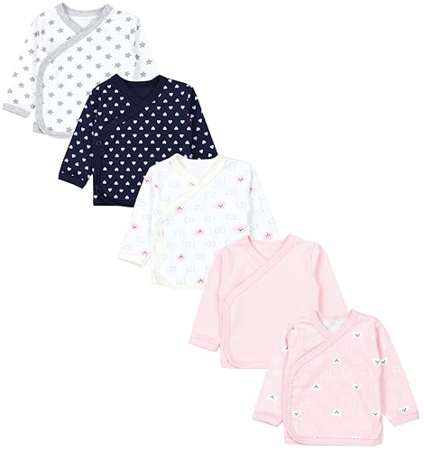 TupTam Baby Mädchen Langarm Wickelshirt Baumwolle 5er Set, Farbe: Bärchen Rosa Weiß Herzen Dunkelblau Sterne Grau Apricot, Größe: 56 von TupTam