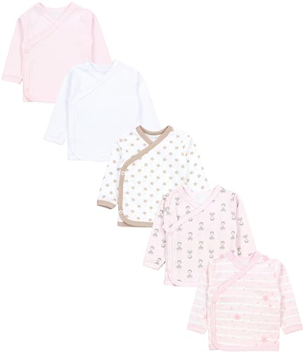 TupTam Baby Mädchen Langarm Wickelshirt Baumwolle 5er Set, Farbe: Fuchs Rosa Streifen Sterne Weiß Beige, Größe: 50 von TupTam