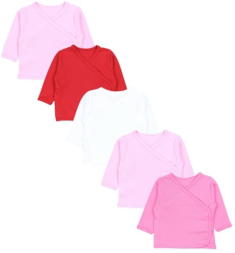 TupTam Baby Mädchen Langarm Wickelshirt Baumwolle 5er Set, Farbe: Rot Fusia Rose Weiß Uni, Größe: 56 von TupTam