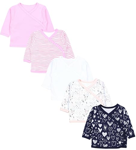 TupTam Baby Mädchen Langarm Wickelshirt Baumwolle 5er Set, Farbe: Streifen Blumen Herz Rosa, Größe: 68 von TupTam
