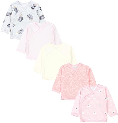 TupTam Baby Mädchen Langarm Wickelshirt Baumwolle 5er Set, Farbe: Tupfen Apricot Hellrosa Ecru Igel Grau Bärchen Rosa, Größe: 56 von TupTam