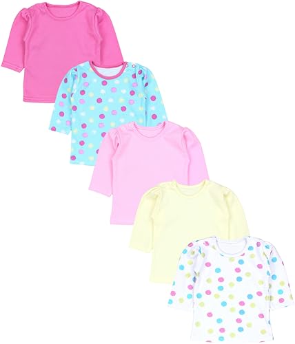 TupTam Baby Mädchen Langarmshirt Gestreift 5er Set, Farbe: Bunte Polka Dots Amaranth Rosa Gelb, Größe: 74 von TupTam