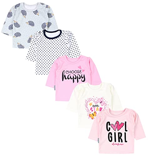TupTam Baby Mädchen Langarmshirt Gestreift 5er Set, Farbe: Cool Girl Aprikose/Choose Happy Rosa/Herz Little Star Ecru, Größe: 74 von TupTam