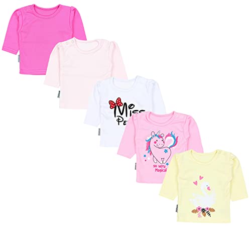 TupTam Baby Mädchen Langarmshirt Gestreift 5er Set, Farbe: Miss Perfect Weiß Unicorn Rosa Schwan Gelb, Größe: 104 von TupTam