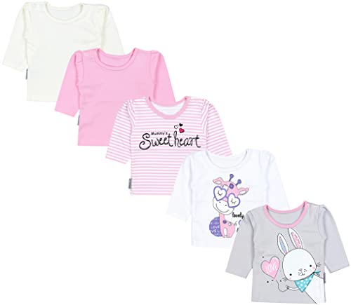 TupTam Baby Mädchen Langarmshirt Gestreift 5er Set, Farbe: Streifen Giraffe Kaninchen Rosa Weiß Grau, Größe: 50 von TupTam