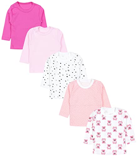 TupTam Baby Mädchen Langarmshirt Sterne 5er Pack, Farbe: Tupfen Aprikose Rosa Sterne Weiß Bärchen, Größe: 56 von TupTam