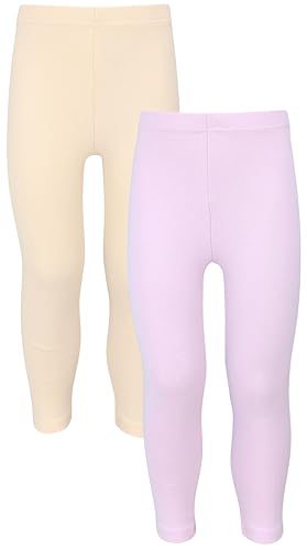 TupTam Baby Mädchen Leggings Lang – 2er Pack – Weiche Baumwollhose in Pastellfarben – Blickdicht & Bequem, Farbe: Creme Beige/Lavendel Lila, Größe: 104/110 von TupTam