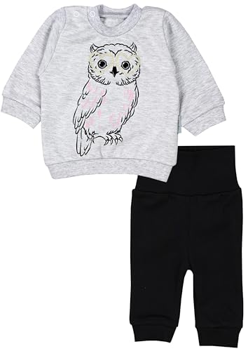 TupTam Baby Mädchen Outfit Langarmshirt mit Print Spruch Babyhose Babykleidung 2teilig, Farbe: Eule Grau Meliert/Schwarz, Größe: 56 von TupTam