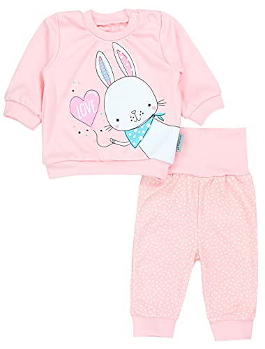 TupTam Baby Mädchen Outfit Langarmshirt mit Print Spruch Babyhose Babykleidung 2teilig, Farbe: Kaninchen Love/Punkte Aprikose, Größe: 56 von TupTam