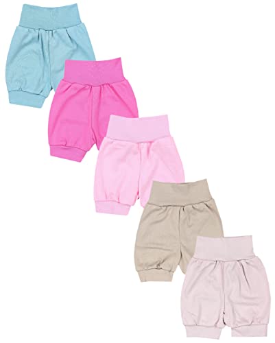 TupTam Baby Mädchen Pumphose Sommershorts 5er Set, Farbe: Beige Mintgrün Puderrosa Rosa Pink, Größe: 74/80 von TupTam