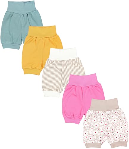 TupTam Baby Mädchen Pumphose Sommershorts 5er Set, Farbe: Blumen Streifen beige Himbeere Senf Salbei, Größe: 98/104 von TupTam