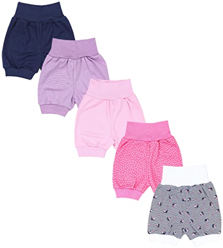 TupTam Baby Mädchen Pumphose Sommershorts 5er Set, Farbe: Dunkelblau Lila Rosa Streifen Blumen Punkte, Größe: 74/80 von TupTam