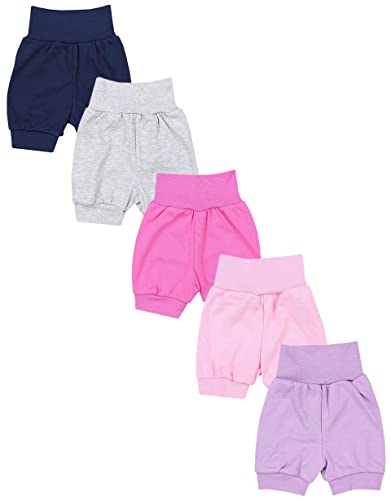 TupTam Baby Mädchen Pumphose Sommershorts 5er Set, Farbe: Lila Rosa Pink Dunkelblau Grau meliert, Größe: 74/80 von TupTam