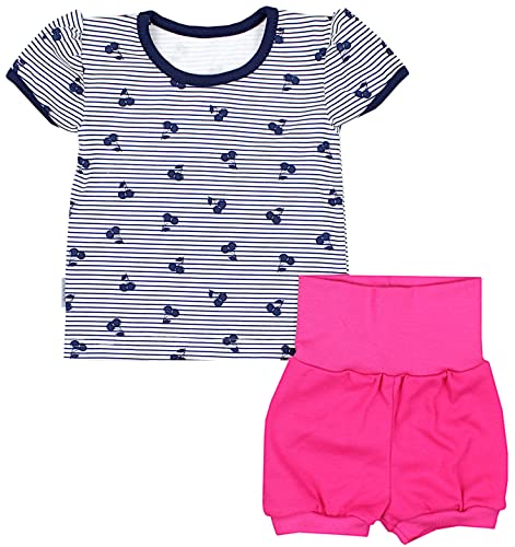 TupTam Baby Mädchen Sommer Bekleidung T-Shirt Shorts Set, Farbe: Streifen Kirschen Dunkelblau/Amaranth, Größe: 68-74 von TupTam