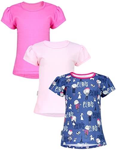 TupTam Baby Mädchen Sommer Kurzarm Tunika Shirt Kleinkind T-Shirt Lang Top 3er Pack, Farbe: 3er Pack Amaranth/Rosa/Mädchen Dunkelblau, Größe: 104-110 von TupTam