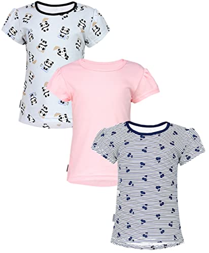 TupTam Baby Mädchen Sommer Kurzarm Tunika Shirt Kleinkind T-Shirt Lang Top 3er Pack, Farbe: 3er Pack Aprikose/Streifen Dunkelblau/Panda Grau, Größe: 104-110 von TupTam