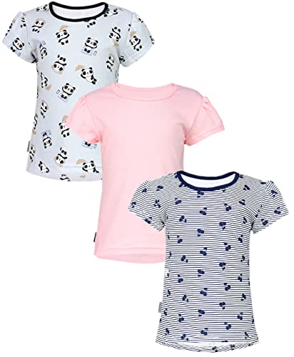TupTam Baby Mädchen Sommer Kurzarm Tunika Shirt Kleinkind T-Shirt Lang Top 3er Pack, Farbe: 3er Pack Aprikose/Streifen Dunkelblau/Panda Grau, Größe: 80-86 von TupTam