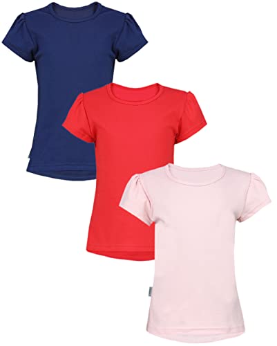 TupTam Baby Mädchen Sommer Kurzarm Tunika Shirt Kleinkind T-Shirt Lang Top 3er Pack, Farbe: 3er Pack Dunkelblau Rot Puderrosa, Größe: 80-86 von TupTam