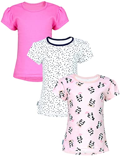 TupTam Baby Mädchen Sommer Kurzarm Tunika Shirt Kleinkind T-Shirt Lang Top 3er Pack, Farbe: 3er Pack Panda Rosa/Herzchen Dunkelblau Weiß/Amaranth, Größe: 80-86 von TupTam