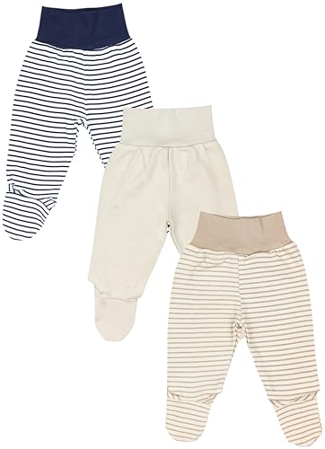 TupTam Baby Mädchen Strampelhose Hose mit Fuß 3er Pack, Farbe: Blau Beigen Streifen Beige Uni, Größe: 86 von TupTam