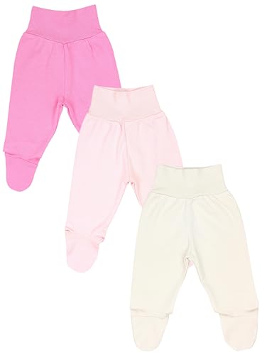 TupTam Baby Mädchen Strampelhose Hose mit Fuß 3er Pack, Farbe: Fusia Rosa Elfenbein, Größe: 56 von TupTam