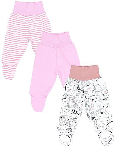 TupTam Baby Mädchen Strampelhose Hose mit Fuß 3er Pack, Farbe: Streifen Pink Tiere Rosa, Größe: 50 von TupTam