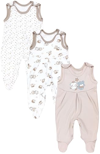 TupTam Baby Mädchen Strampler mit Fuß 3er Pack, Farbe: Bärchen Sterne Beige, Größe: 50 von TupTam