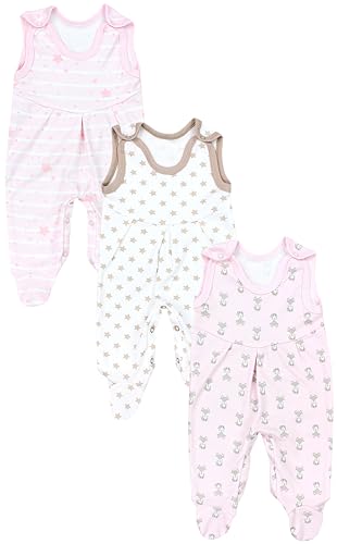 TupTam Baby Mädchen Strampler mit Fuß 3er Pack, Farbe: Fuchs Rosa Streifen Sterne Beige, Größe: 68 von TupTam