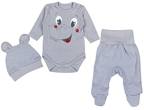 TupTam Baby Mädchen Jungen Bekleidungsset Langarmbody Hose Mütze mit Aufdruck Spruch 3 teilig, Farbe: Elefant Grau, Größe: 56 von TupTam