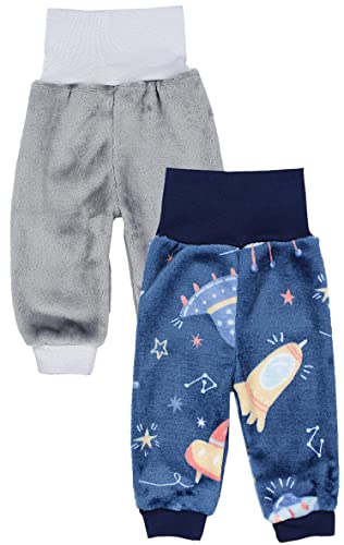 TupTam Baby Unisex Fleece Hose Jungen Babyhose mit breitem Bund Pumphose Mädchen Winter Warm 2er Pack, Farbe: 2er Pack Kosmos Dunkelblau/Grau, Größe: 74 von TupTam