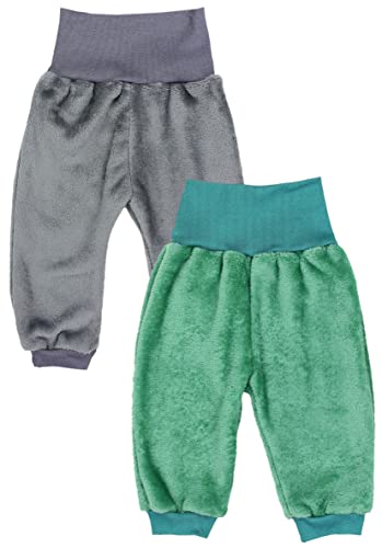 TupTam Baby Unisex Fleece Hose Jungen Babyhose mit breitem Bund Pumphose Mädchen Winter Warm 2er Pack, Farbe: Dunkelgrau/Dunkelgrün, Größe: 74 von TupTam