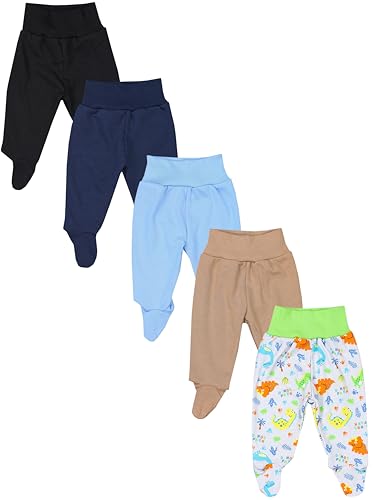 TupTam Baby Unisex Hose mit Fuß Bunte 5er Pack, Farbe: Dino Park Grün Beige Blau Schwarz Dunkelblau, Größe: 62 von TupTam