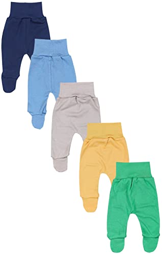TupTam Baby Unisex Hose mit Fuß Bunte 5er Pack, Farbe: Dunkelblau Blau Senfgelb Beige Grün, Größe: 80 von TupTam