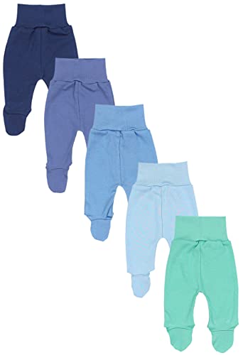 TupTam Baby Unisex Hose mit Fuß Bunte 5er Pack, Farbe: Dunkelblau Jeans Blau Mintgrün, Größe: 56 von TupTam