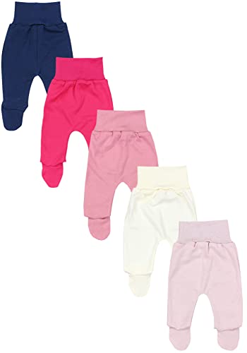 TupTam Baby Unisex Hose mit Fuß Bunte 5er Pack, Farbe: Dunkelblau Pink Rosa Puderrosa Ecru, Größe: 50 von TupTam