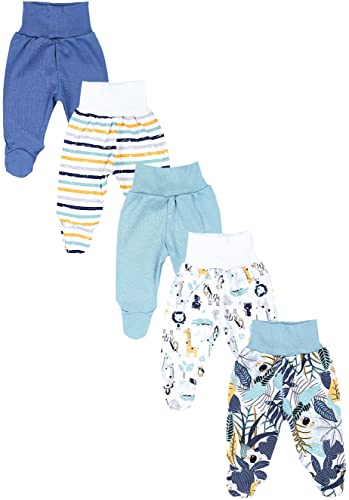 TupTam Baby Unisex Hose mit Fuß Bunte 5er Pack, Farbe: Koala Safari Streifen Mintgrün Orange Blau, Größe: 62 von TupTam